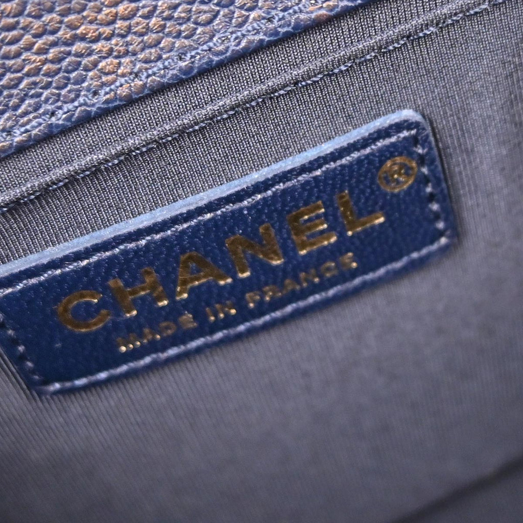 Boy Chanel 2018 Navy Gold Caviar Chevron Medium Shoulder Bag
