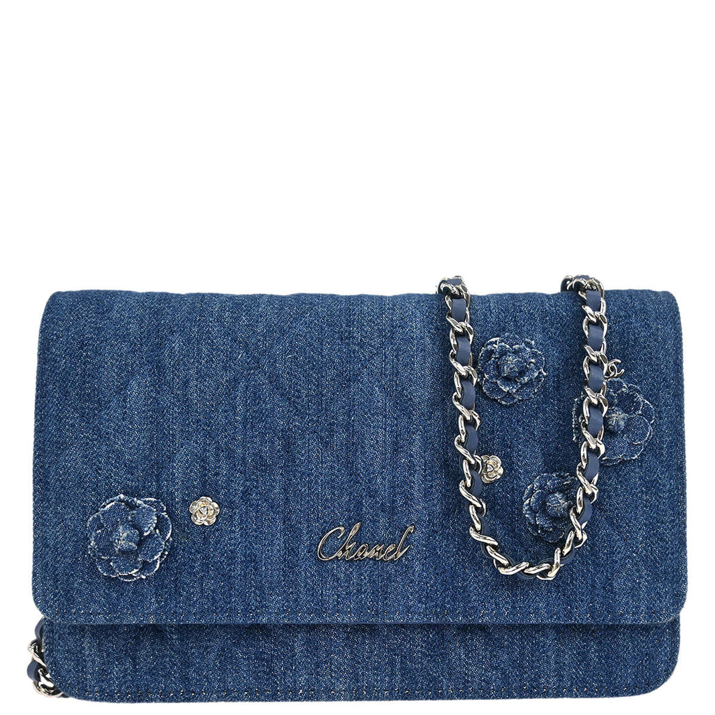 Chanel 2019 Blue Denim Camellia WOC Wallet on Chain Bag