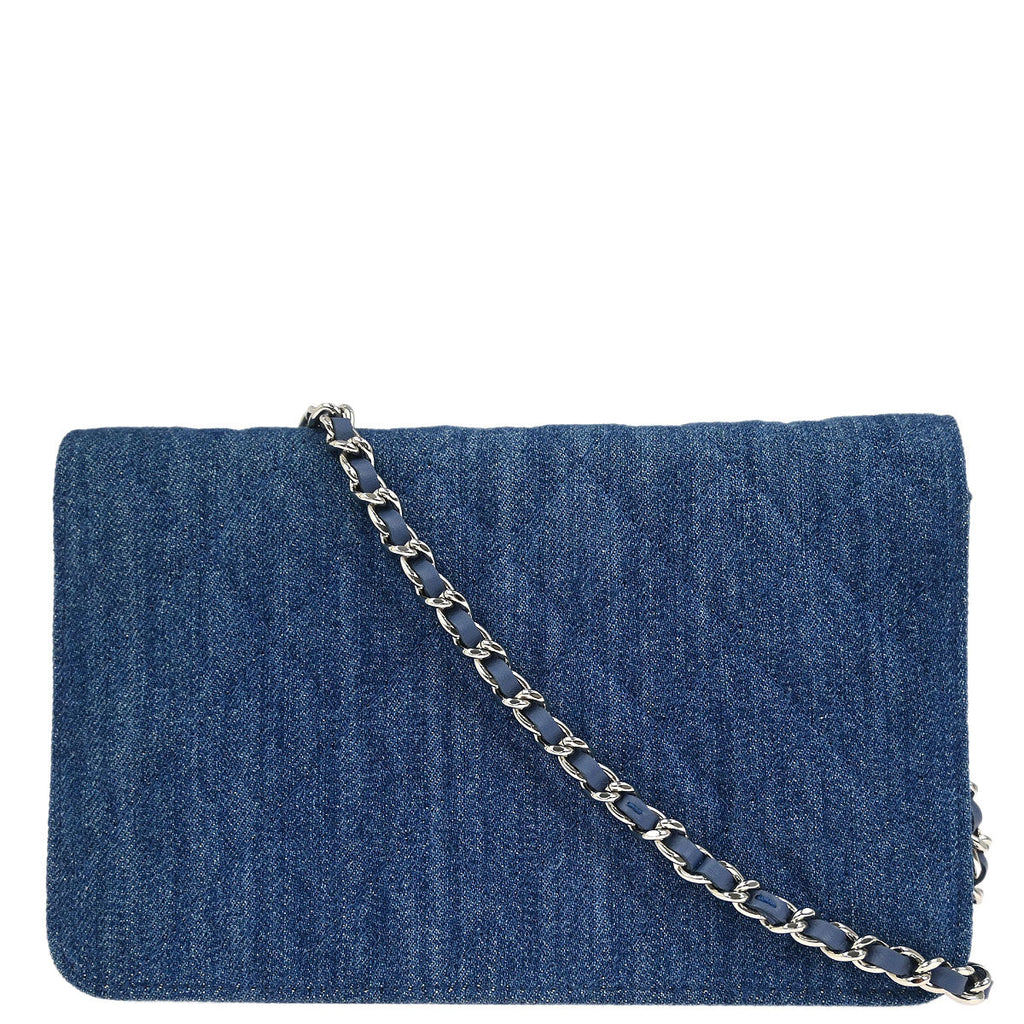 Chanel 2019 Blue Denim Camellia WOC Wallet on Chain Bag