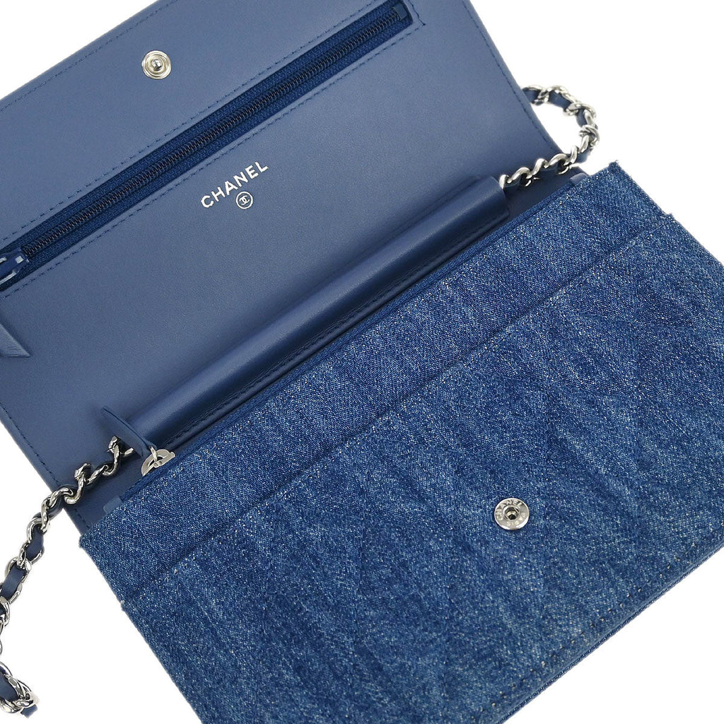 Chanel 2019 Blue Denim Camellia WOC Wallet on Chain Bag