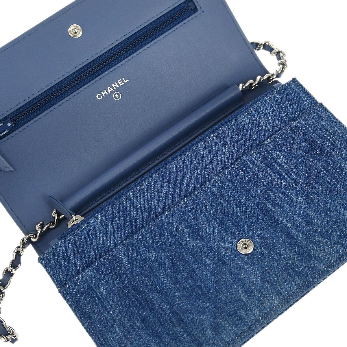 Chanel 2019 Blue Denim Camellia WOC Wallet on Chain Bag