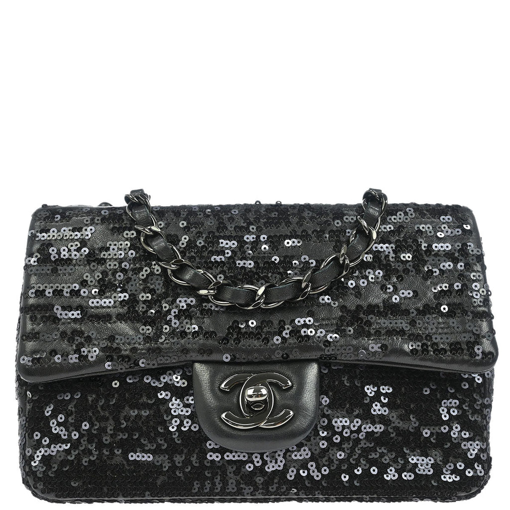 Chanel 2011 Black Sequins Lambskin Single Flap Shoulder Bag