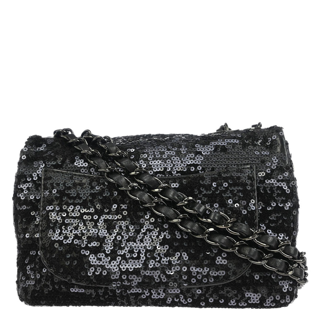 Chanel 2011 Black Sequins Lambskin Single Flap Shoulder Bag