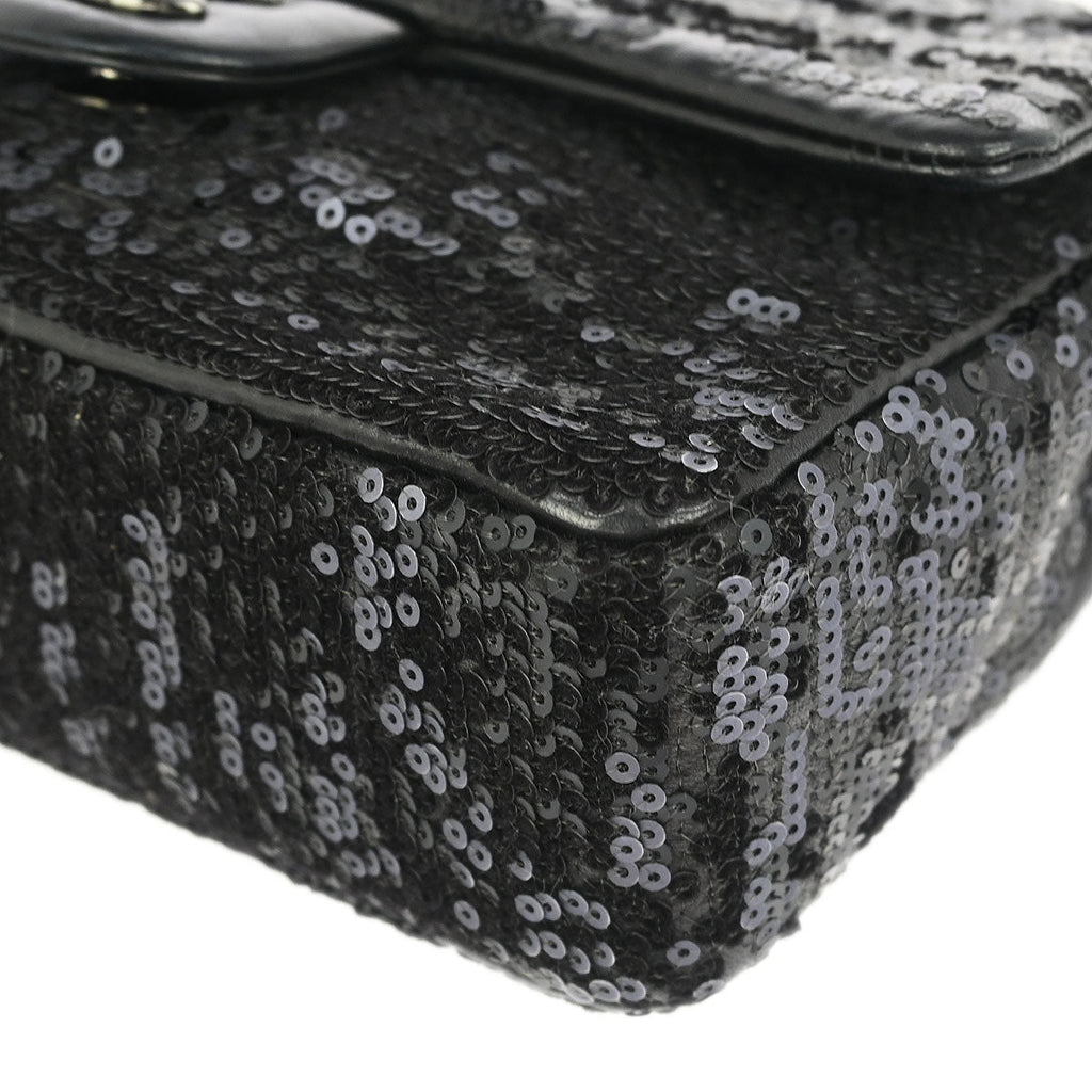 Chanel 2011 Black Sequins Lambskin Single Flap Shoulder Bag