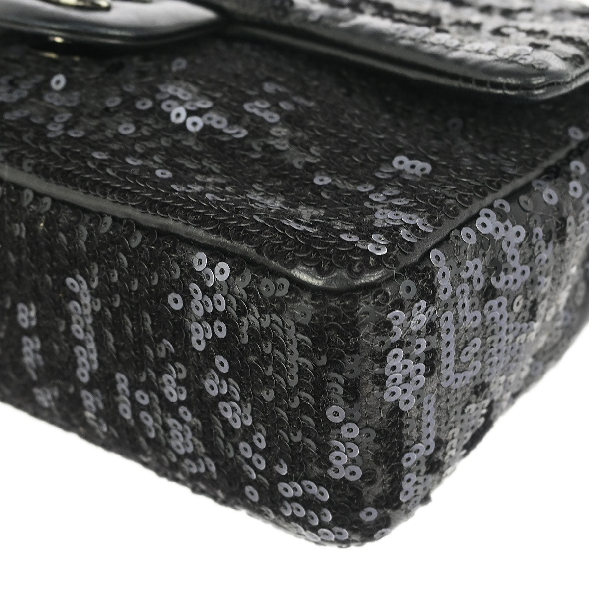 Chanel 2011 Black Sequins Lambskin Single Flap Shoulder Bag