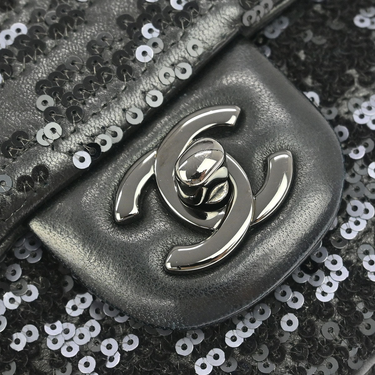 Chanel 2011 Black Sequins Lambskin Single Flap Shoulder Bag