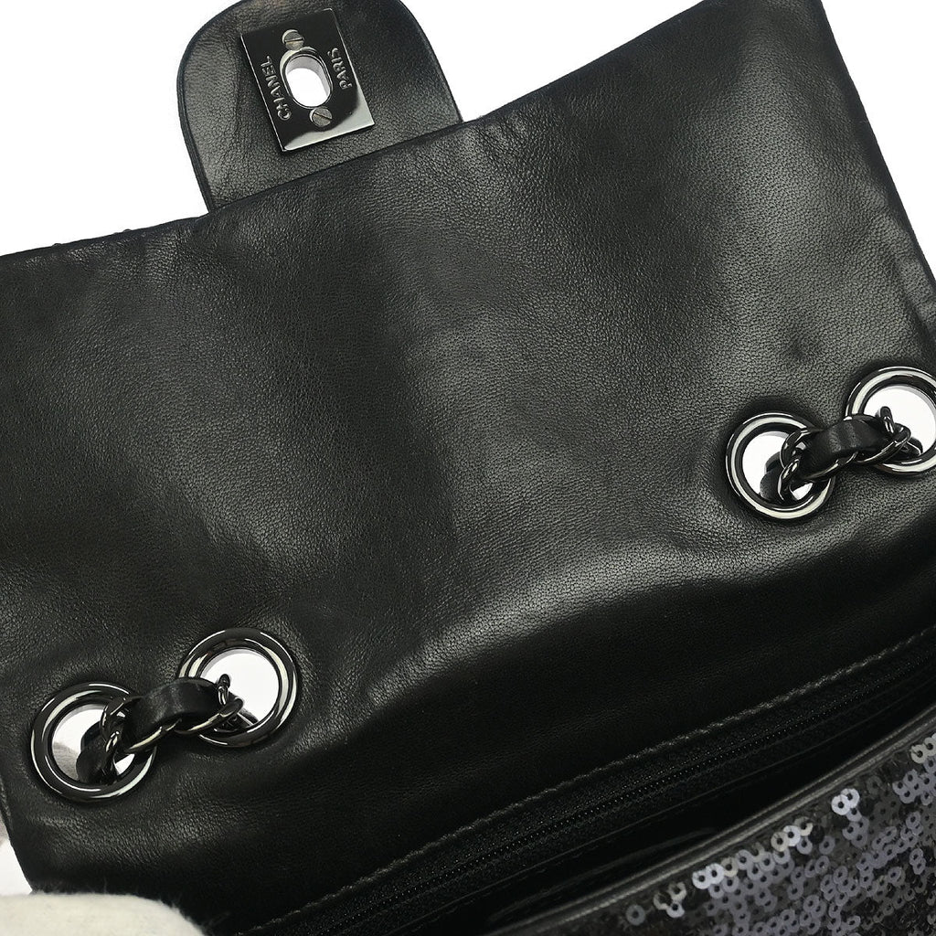 Chanel 2011 Black Sequins Lambskin Single Flap Shoulder Bag