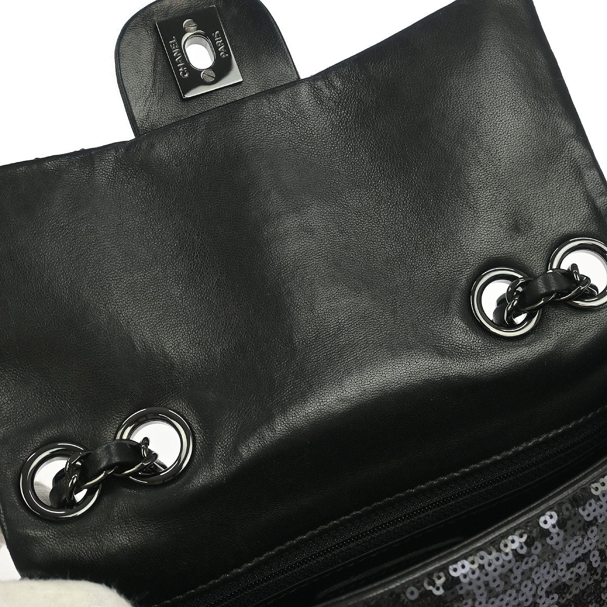 Chanel 2011 Black Sequins Lambskin Single Flap Shoulder Bag