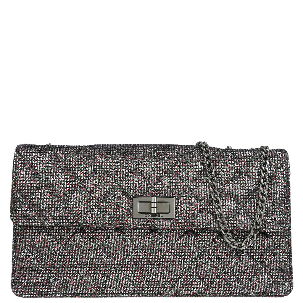Chanel 2010-2011 Silver Mademoiselle Lock Glitter Canvas Shoulder Bag