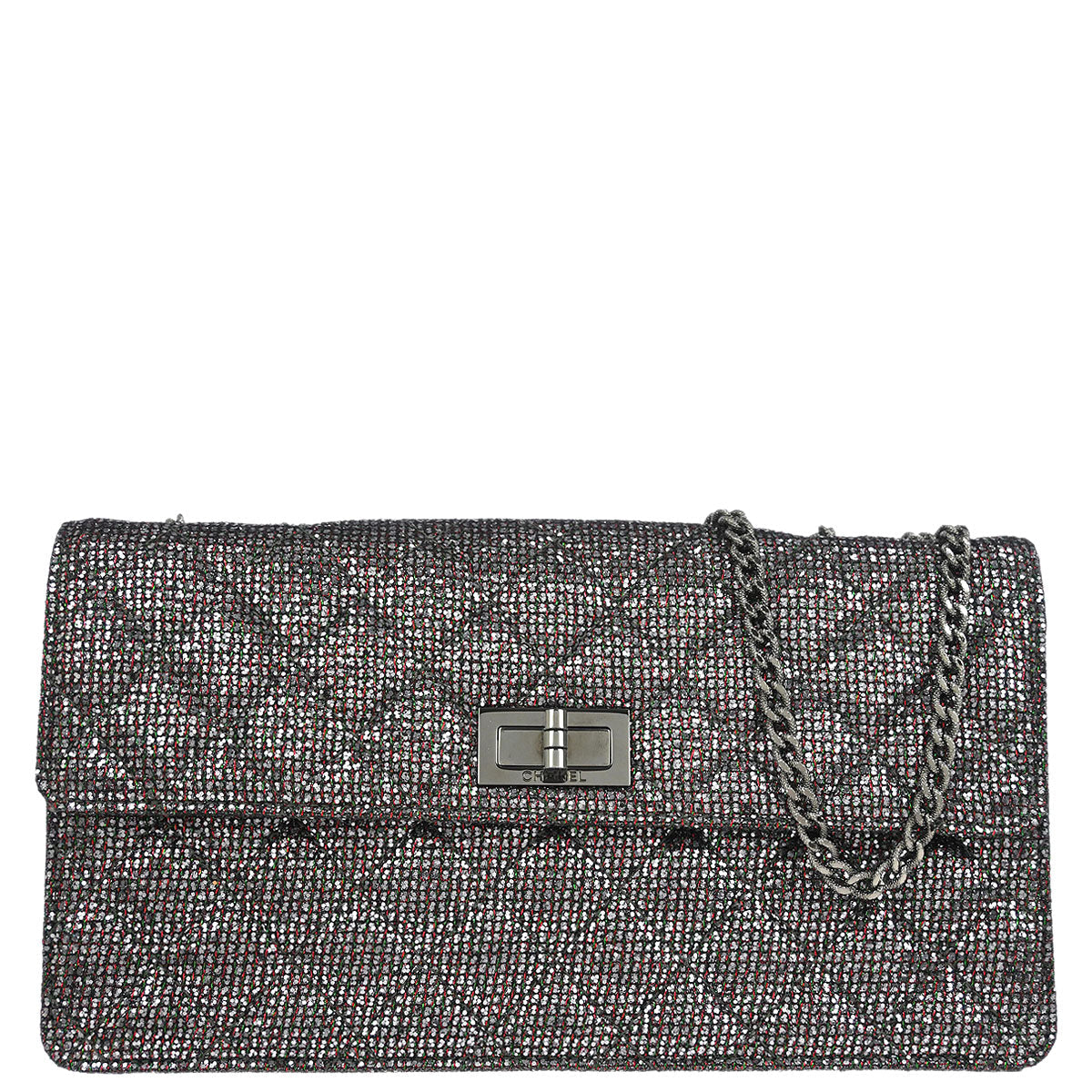 Chanel 2010-2011 Silver Mademoiselle Lock Glitter Canvas Shoulder Bag