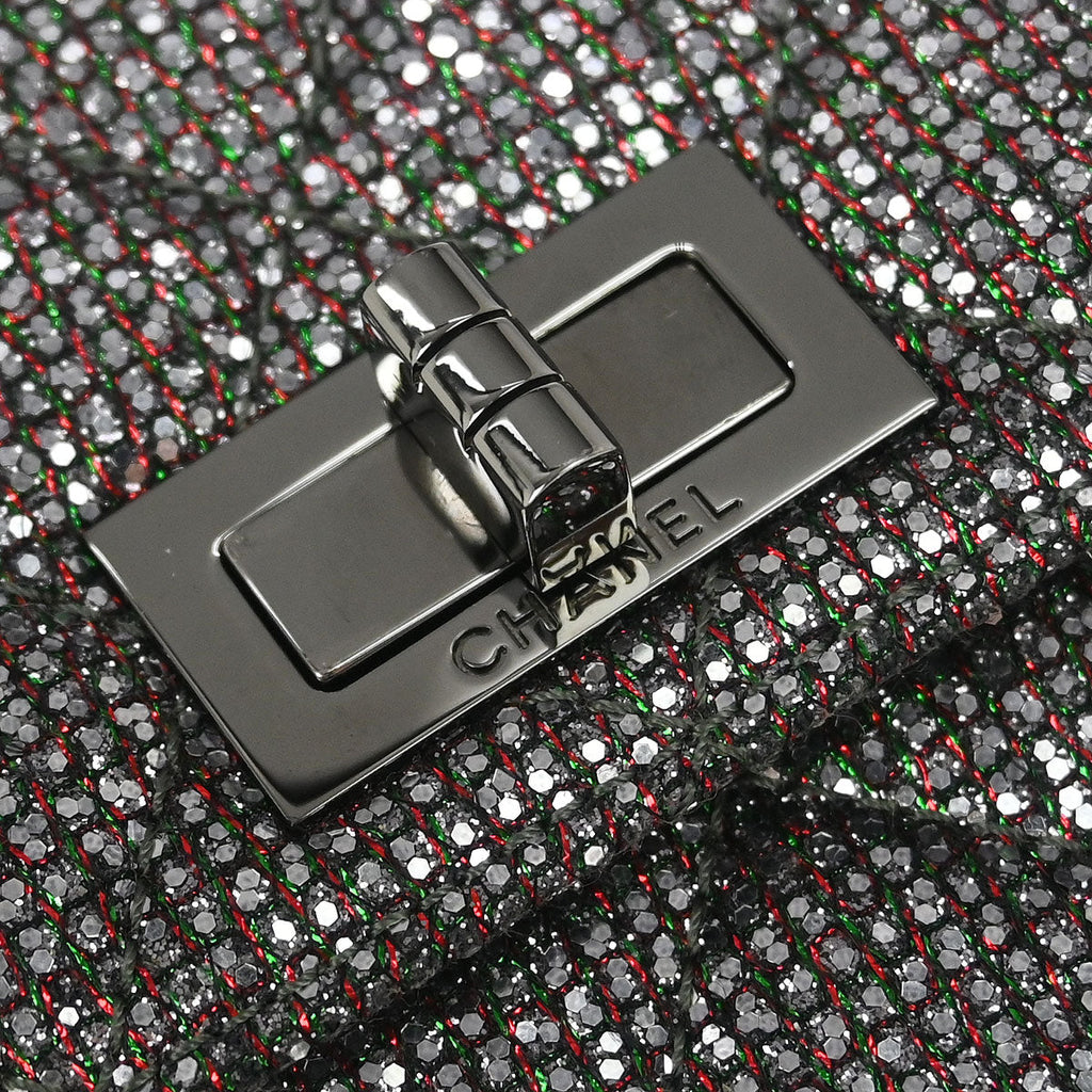 Chanel 2010-2011 Silver Mademoiselle Lock Glitter Canvas Shoulder Bag