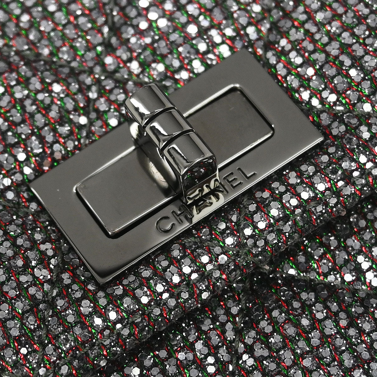 Chanel 2010-2011 Silver Mademoiselle Lock Glitter Canvas Shoulder Bag