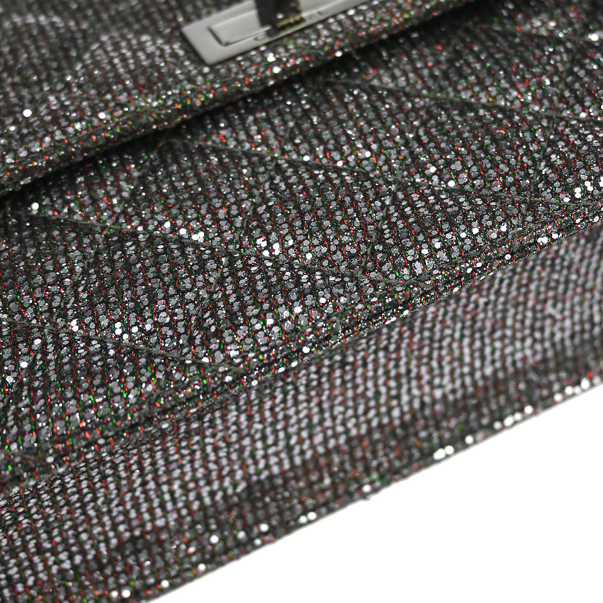 Chanel 2010-2011 Silver Mademoiselle Lock Glitter Canvas Shoulder Bag