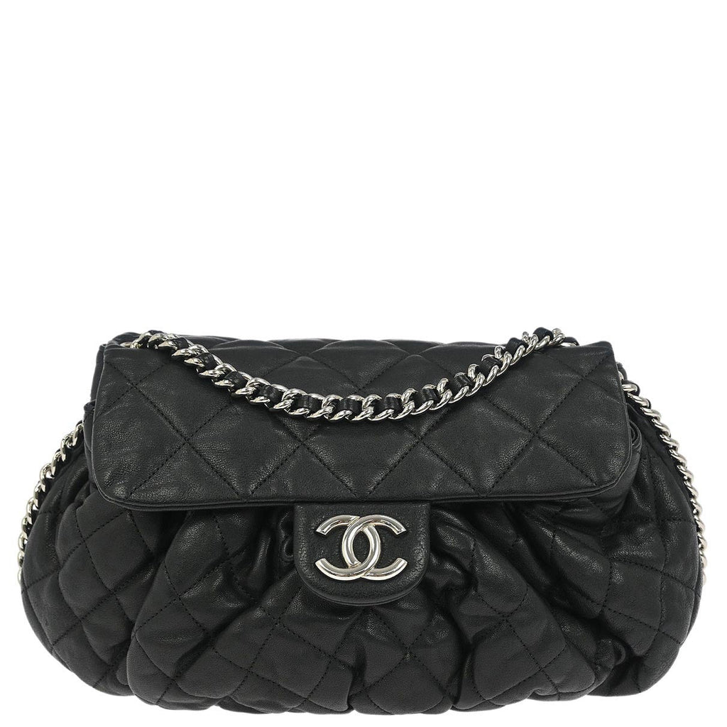 Chanel 2011 Black Calfskin Chain Around Shoulder Bag