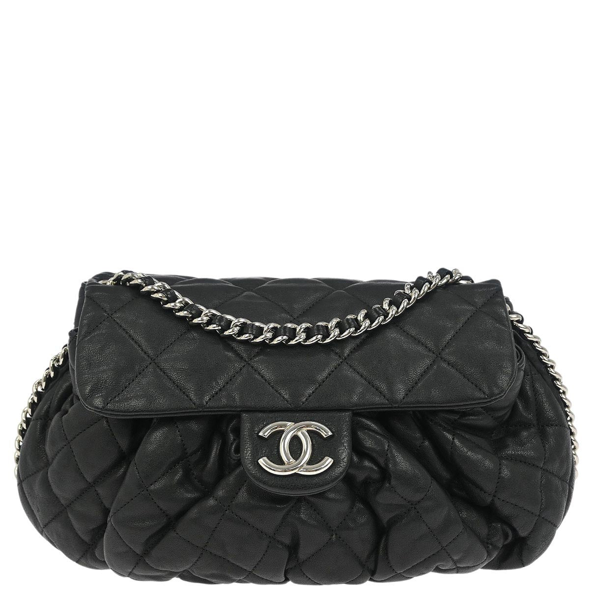Chanel 2011 Black Calfskin Chain Around Shoulder Bag
