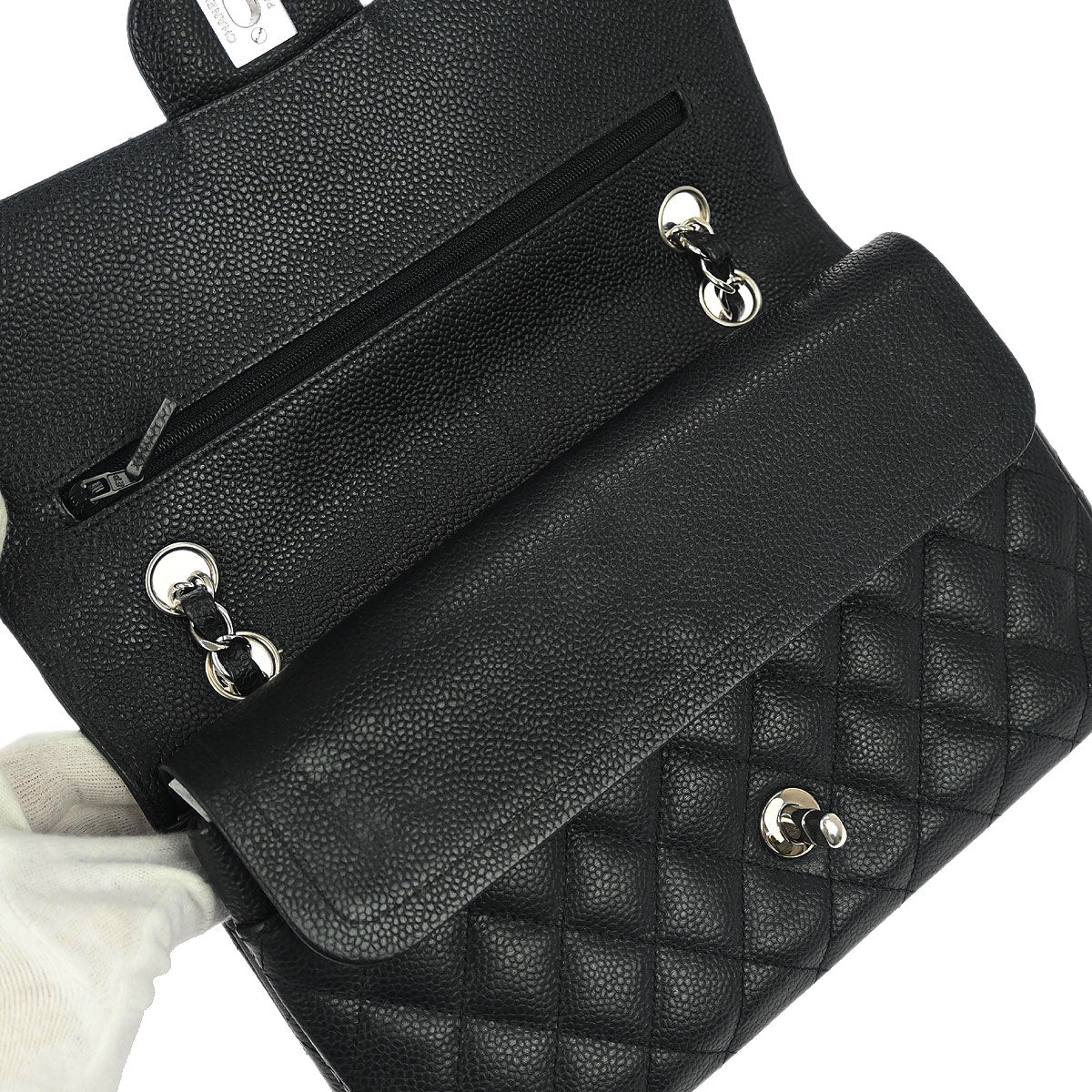 Chanel 2012-2013 Black Caviar Medium Classic Double Flap Shoulder Bag