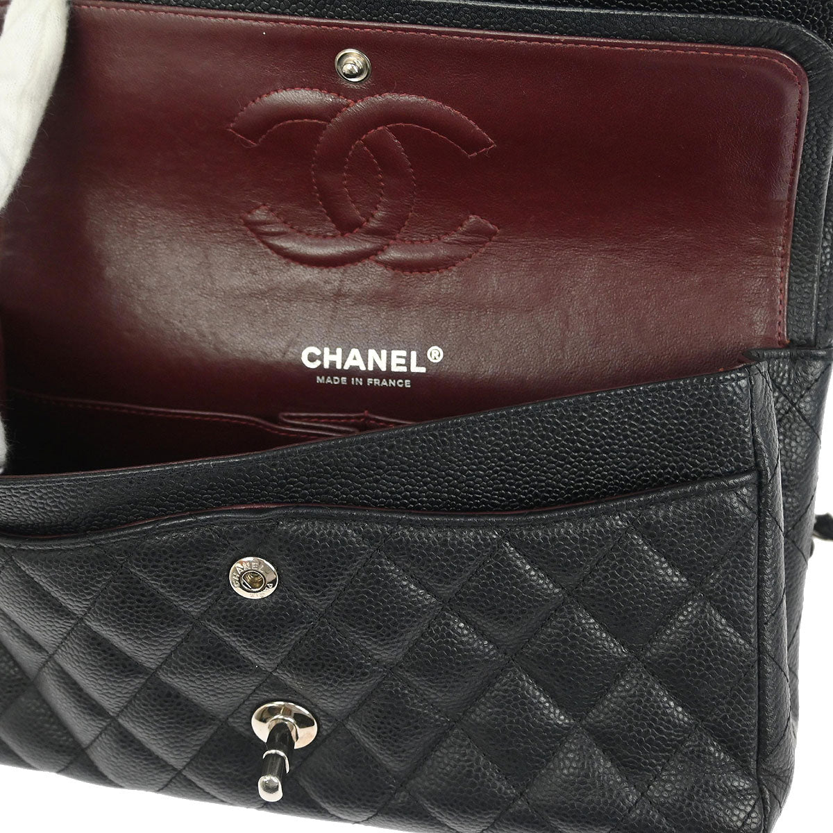 Chanel 2012-2013 Black Caviar Medium Classic Double Flap Shoulder Bag
