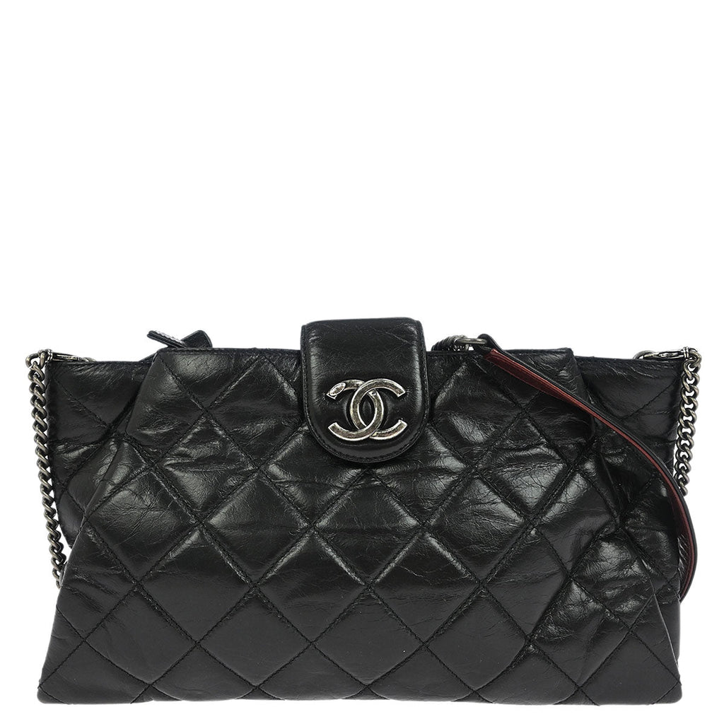 Chanel 2014 Black Calfskin Coco Pleats Clutch Crossbody Bag