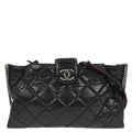 Chanel 2014 Black Calfskin Coco Pleats Clutch Crossbody Bag