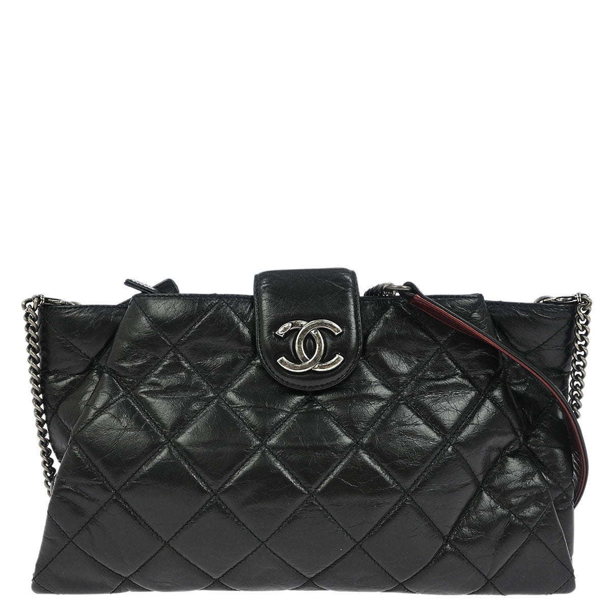 Chanel 2014 Black Calfskin Coco Pleats Clutch Crossbody Bag