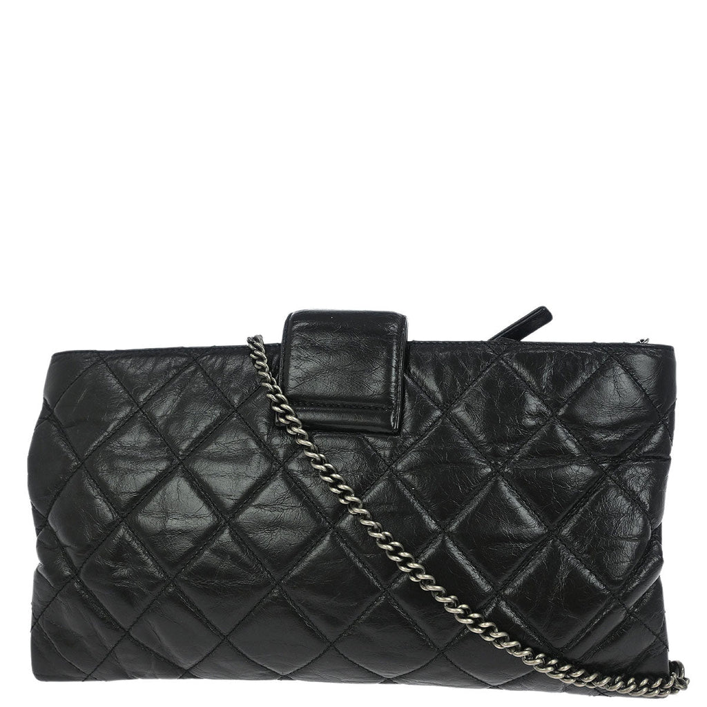 Chanel 2014 Black Calfskin Coco Pleats Clutch Crossbody Bag