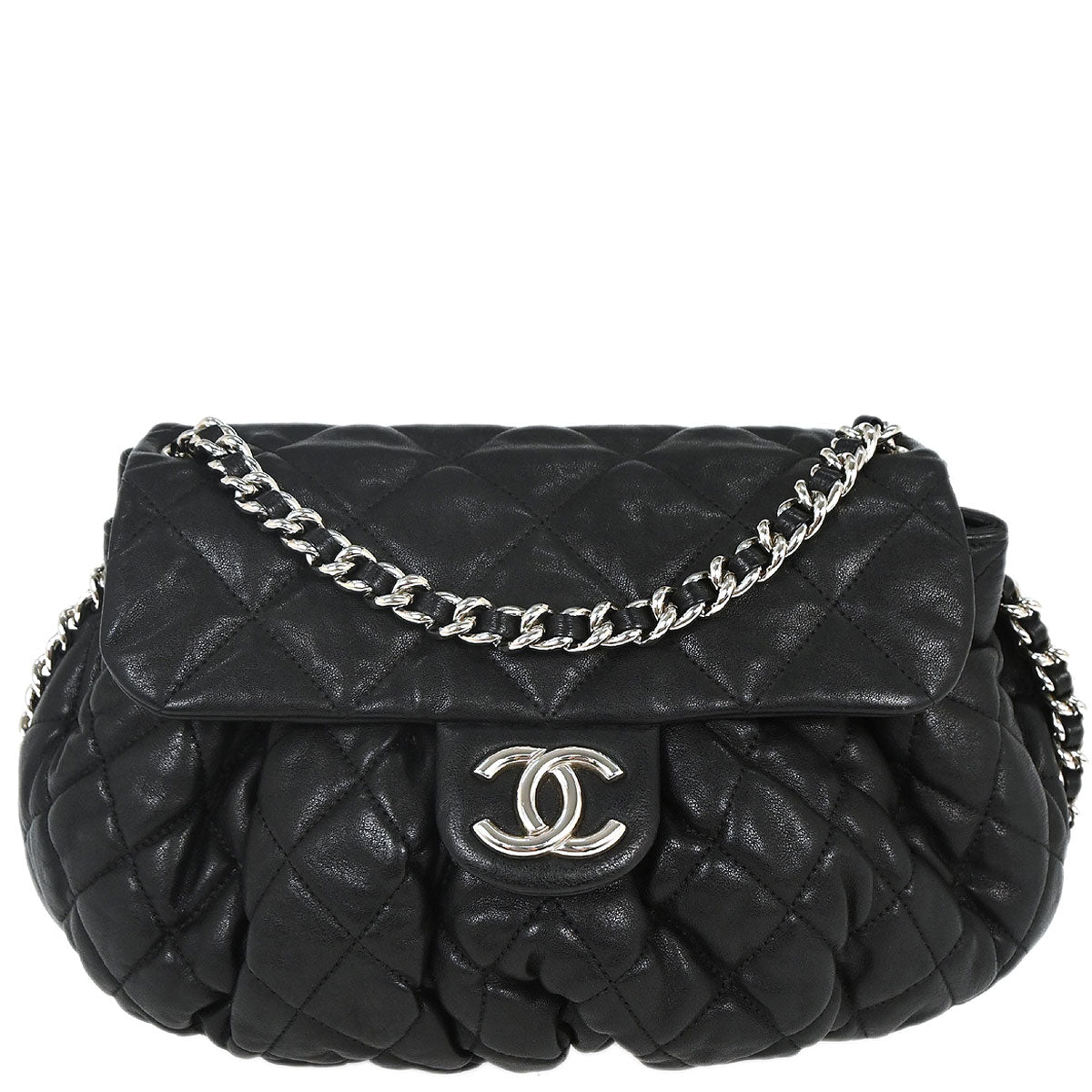 Chanel 2011 Black Calfskin Chain Around Shoulder Bag