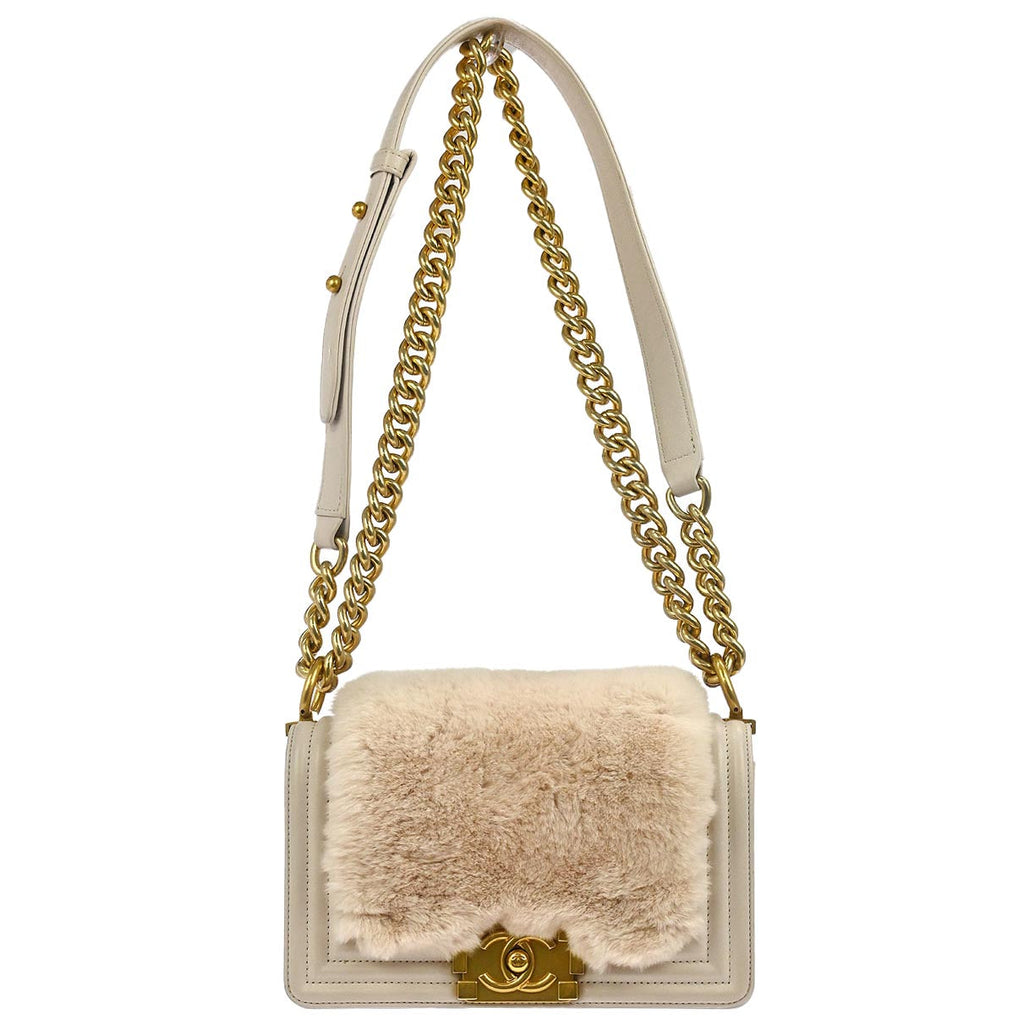 Boy Chanel 2017 Light Pink Fur Lambskin Small Chain Shoulder Bag