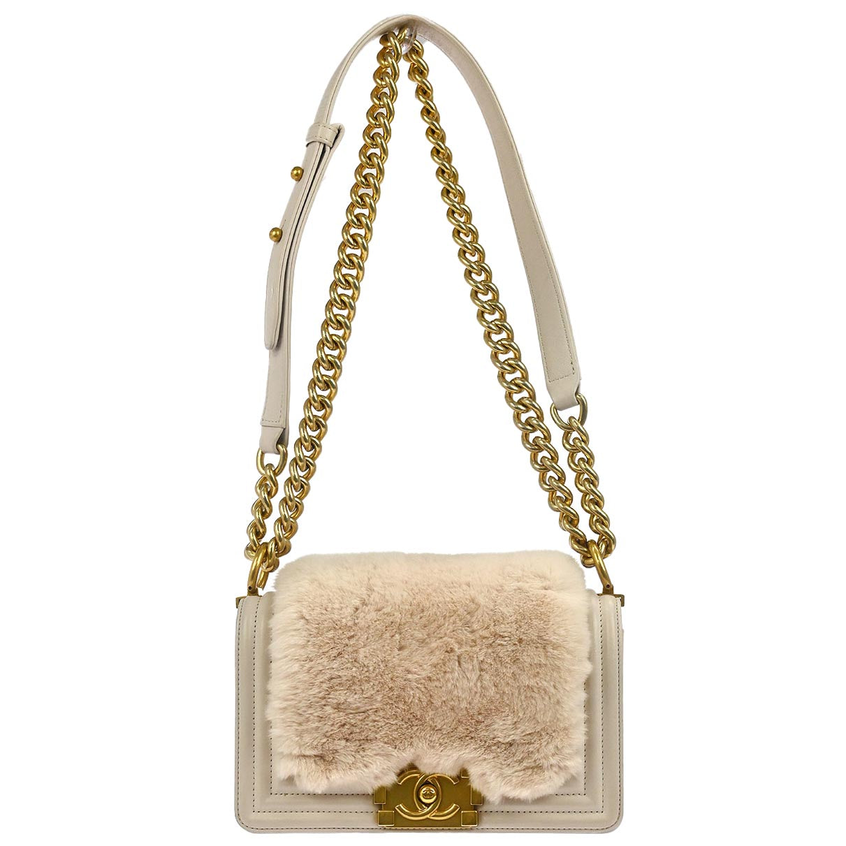 Boy Chanel 2017 Light Pink Fur Lambskin Small Chain Shoulder Bag