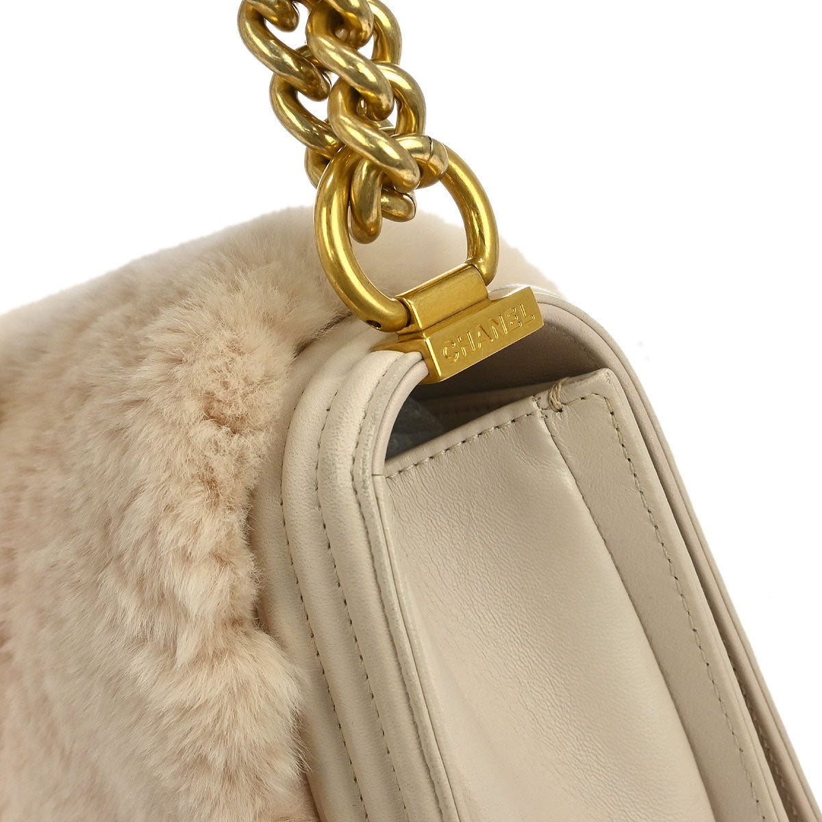 Boy Chanel 2017 Light Pink Fur Lambskin Small Chain Shoulder Bag