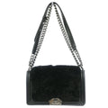 Boy Chanel 2015-2016 Black Fur Lambskin Medium Shoulder Bag