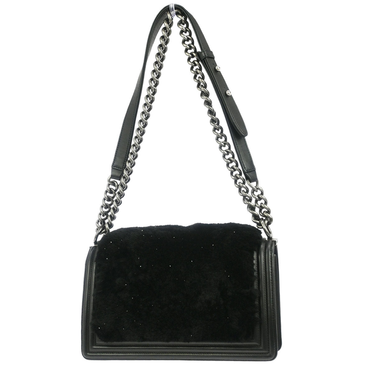 Boy Chanel 2015-2016 Black Fur Lambskin Medium Shoulder Bag