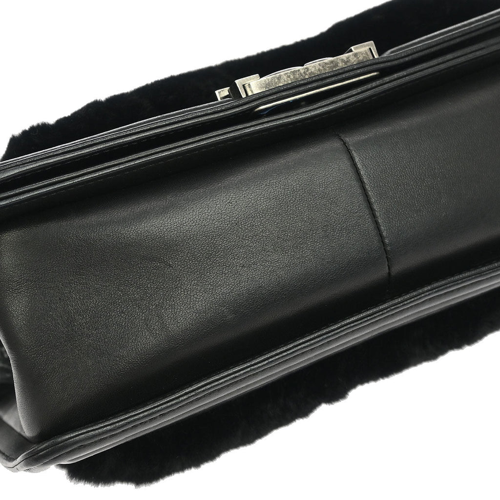 Boy Chanel 2015-2016 Black Fur Lambskin Medium Shoulder Bag