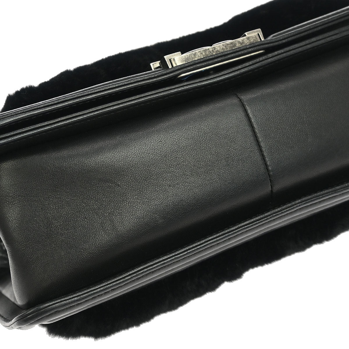 Boy Chanel 2015-2016 Black Fur Lambskin Medium Shoulder Bag