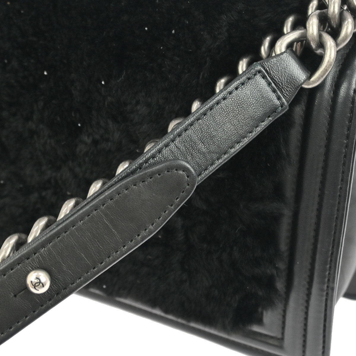 Boy Chanel 2015-2016 Black Fur Lambskin Medium Shoulder Bag