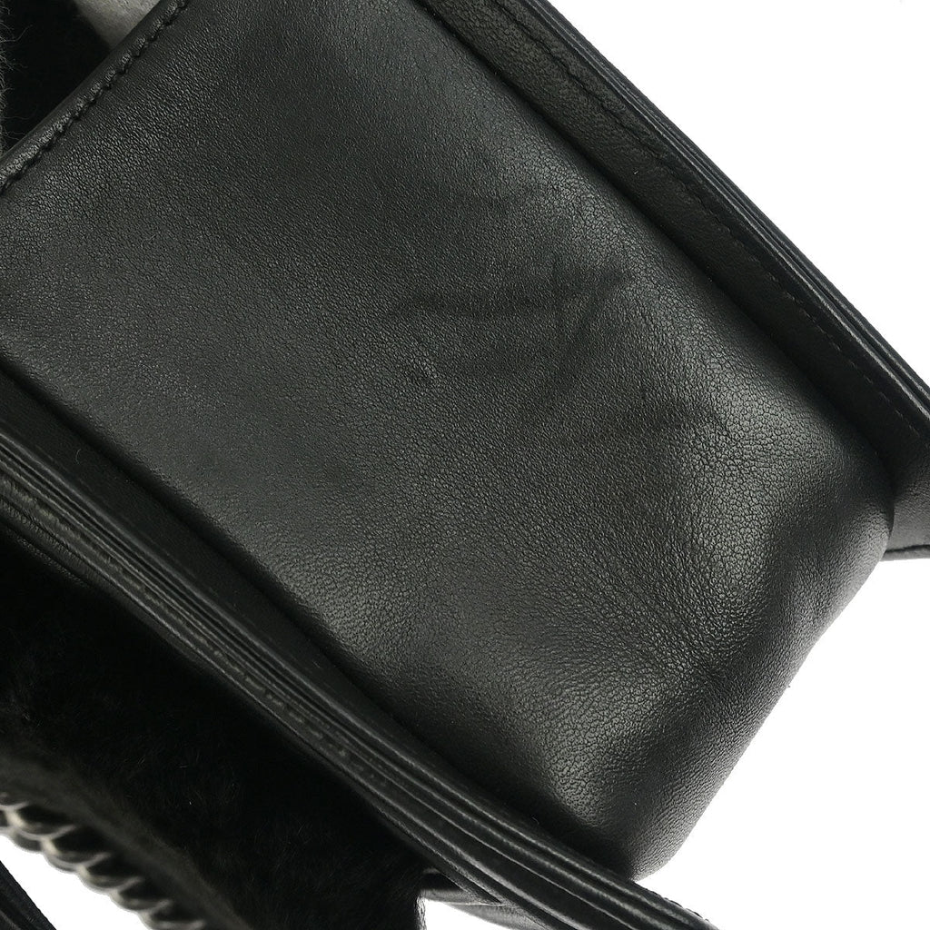 Boy Chanel 2015-2016 Black Fur Lambskin Medium Shoulder Bag