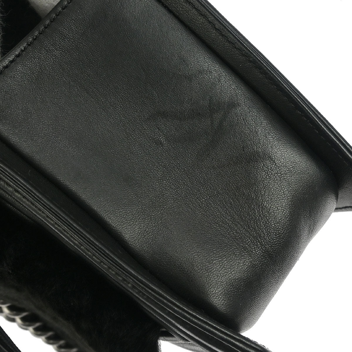 Boy Chanel 2015-2016 Black Fur Lambskin Medium Shoulder Bag