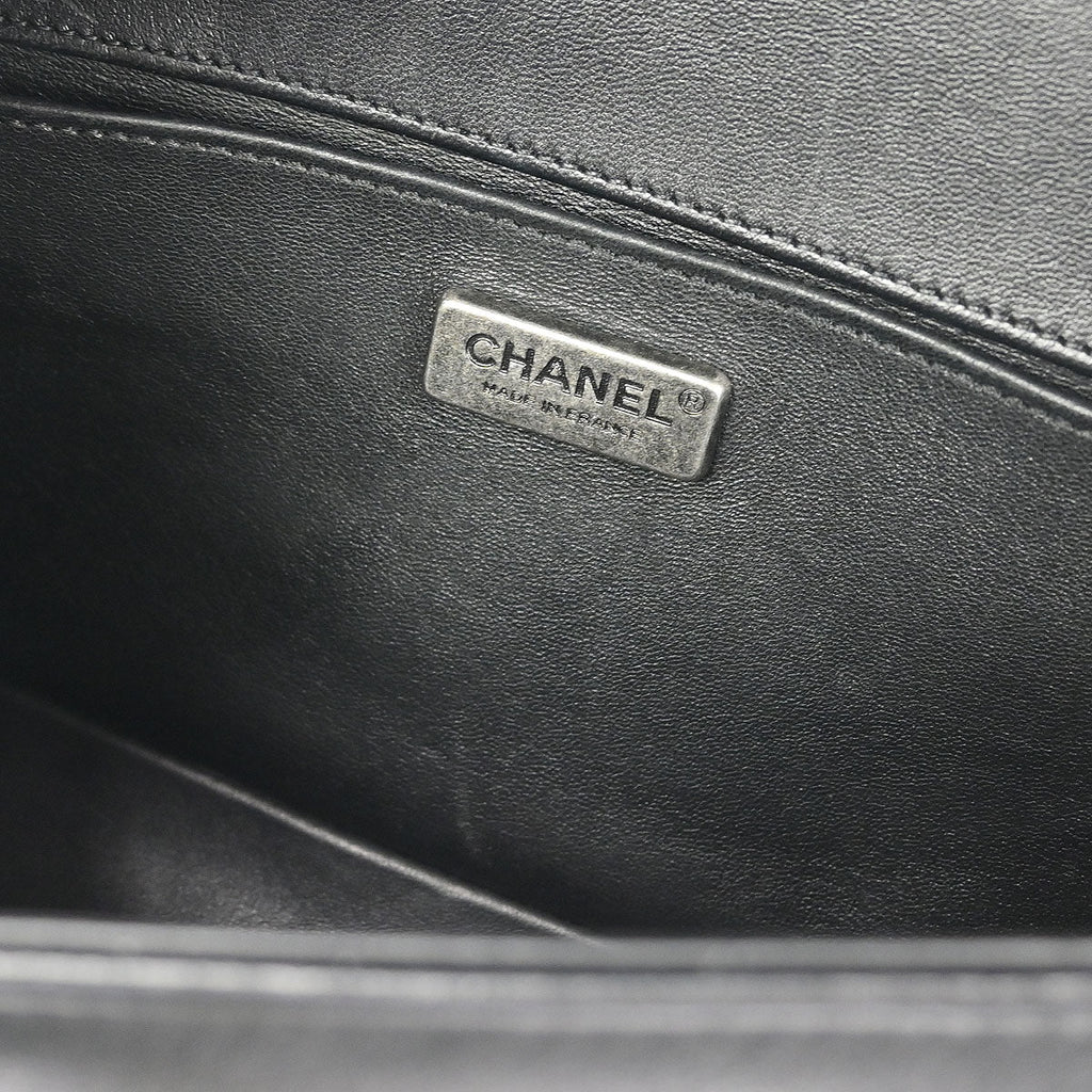 Boy Chanel 2015-2016 Black Fur Lambskin Medium Shoulder Bag