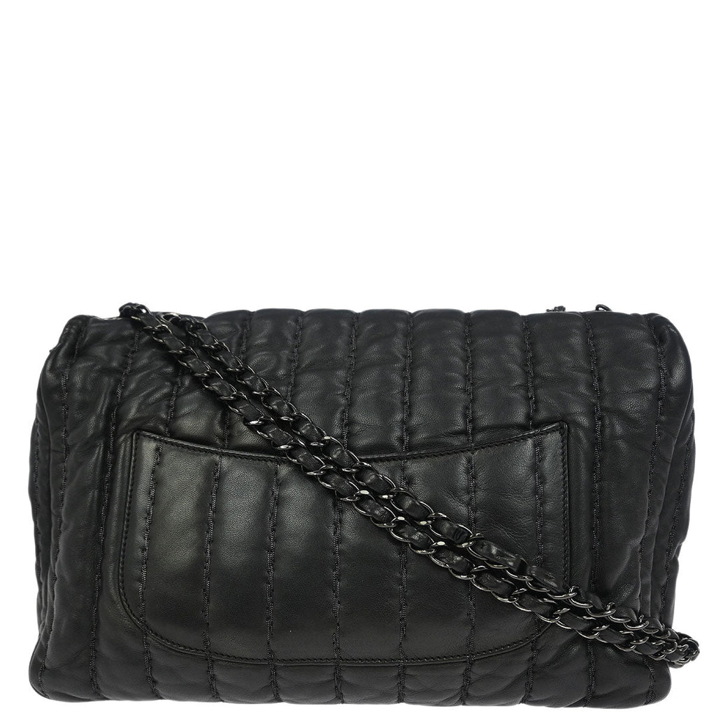 Chanel 2011 Black Lambskin Mademoiselle Jumbo Flap Bag