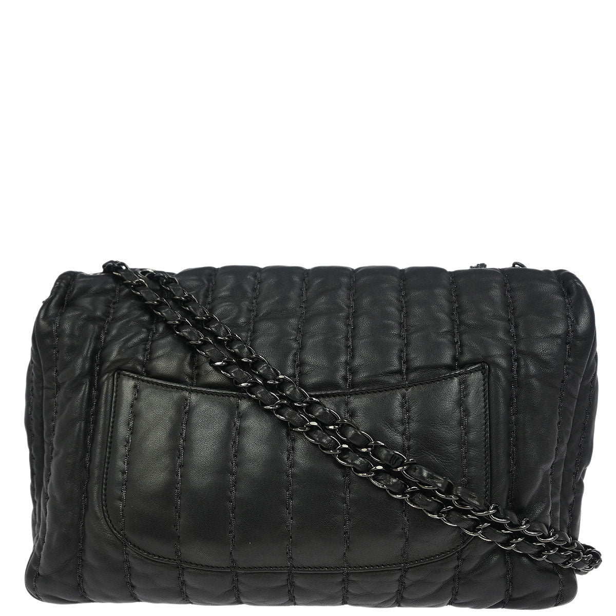 Chanel 2011 Black Lambskin Mademoiselle Jumbo Flap Bag