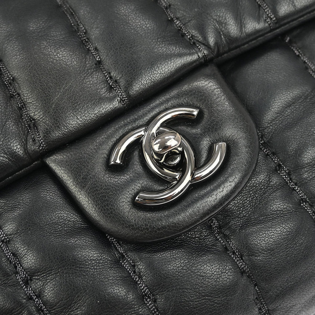 Chanel 2011 Black Lambskin Mademoiselle Jumbo Flap Bag