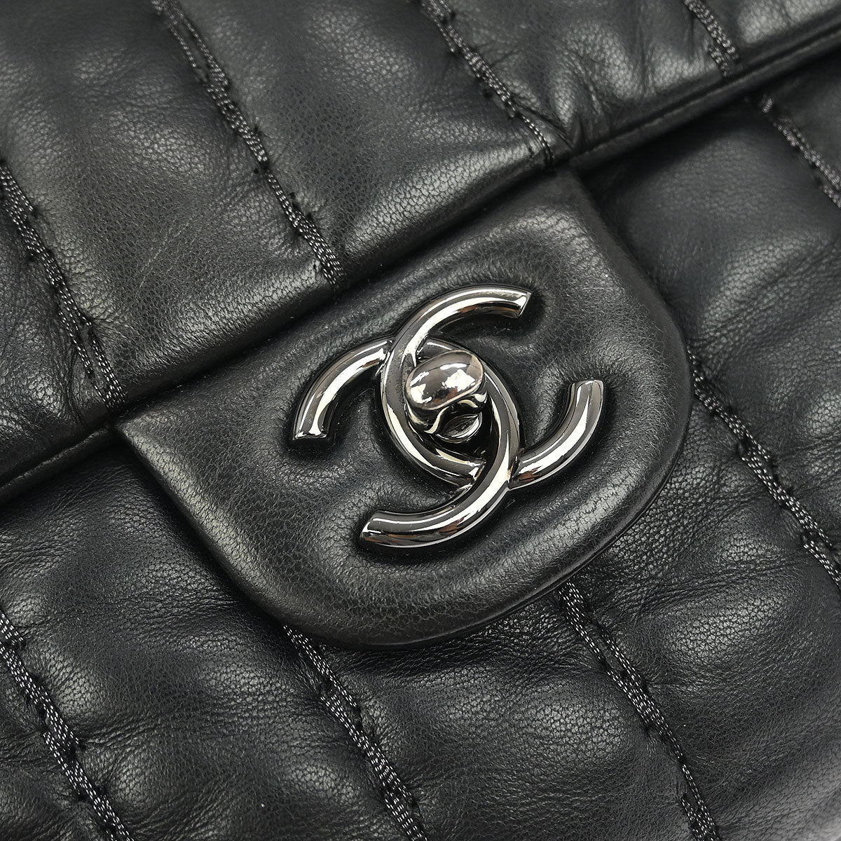 Chanel 2011 Black Lambskin Mademoiselle Jumbo Flap Bag