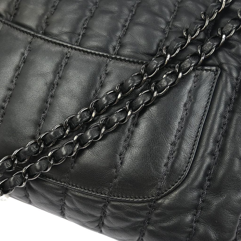Chanel 2011 Black Lambskin Mademoiselle Jumbo Flap Bag
