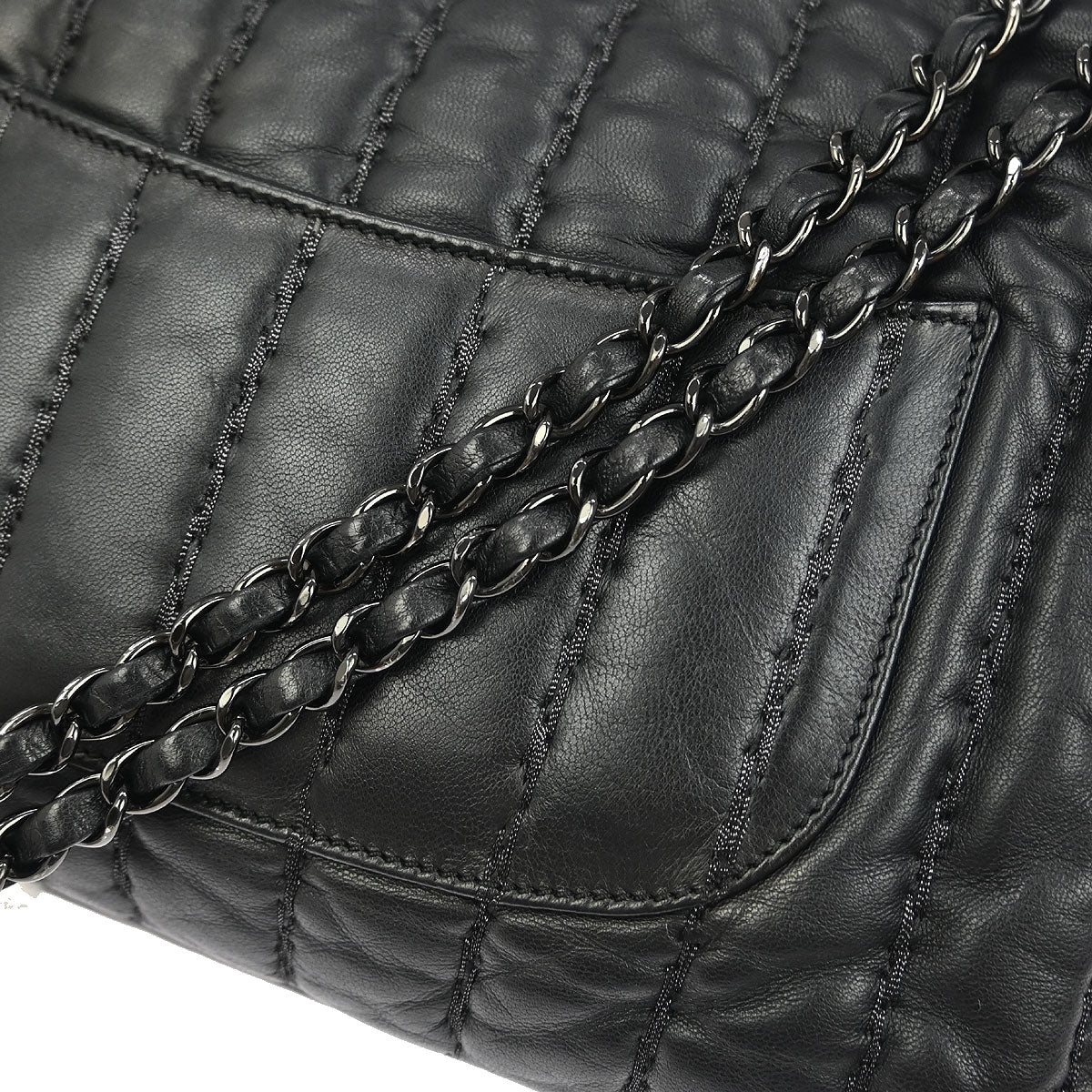 Chanel 2011 Black Lambskin Mademoiselle Jumbo Flap Bag