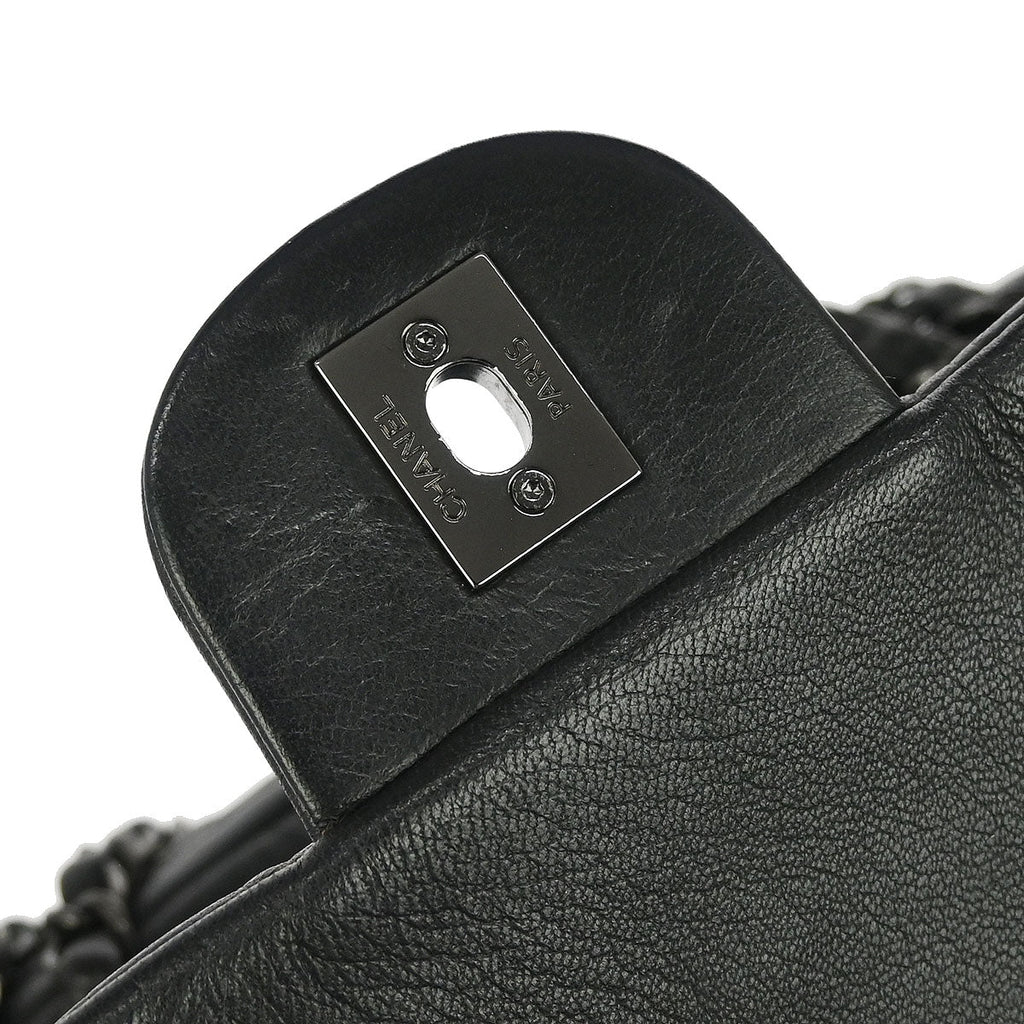 Chanel 2011 Black Lambskin Mademoiselle Jumbo Flap Bag