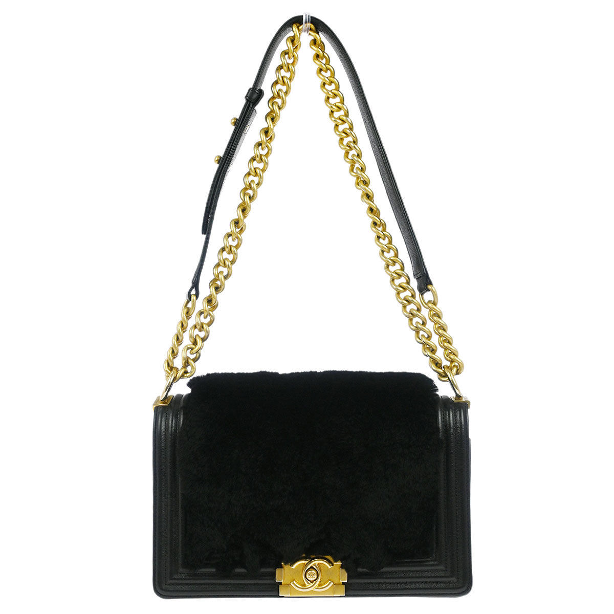 Boy Chanel 2018-2019 Black Fur Lambskin Medium Shoulder Bag