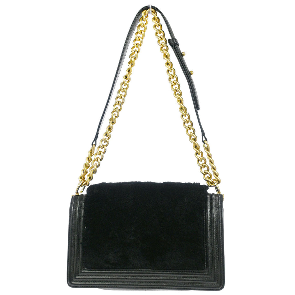 Boy Chanel 2018-2019 Black Fur Lambskin Medium Shoulder Bag