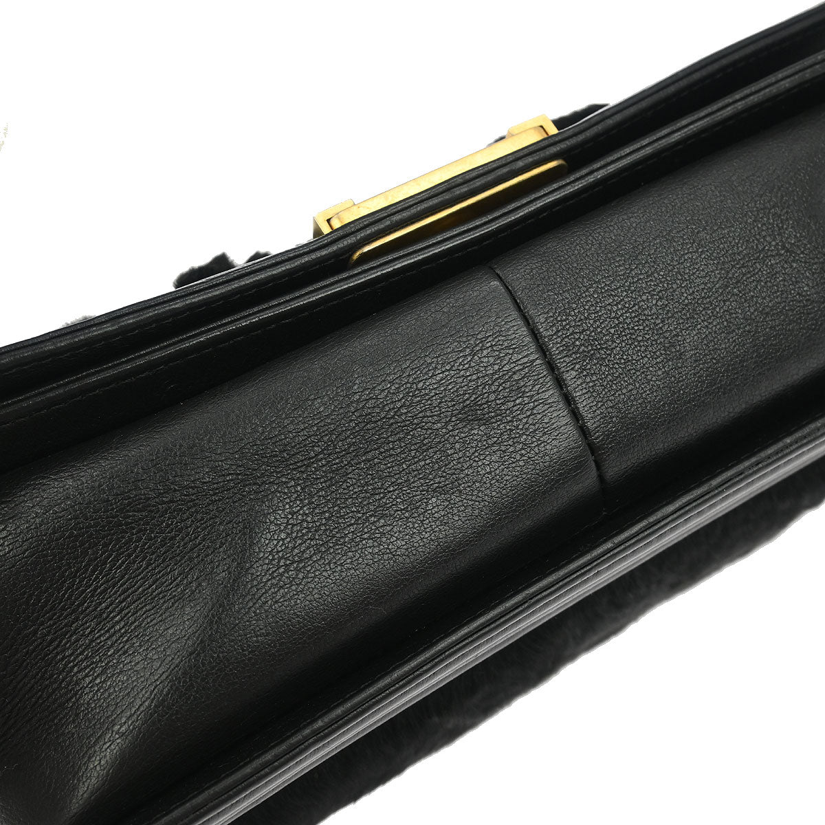 Boy Chanel 2018-2019 Black Fur Lambskin Medium Shoulder Bag