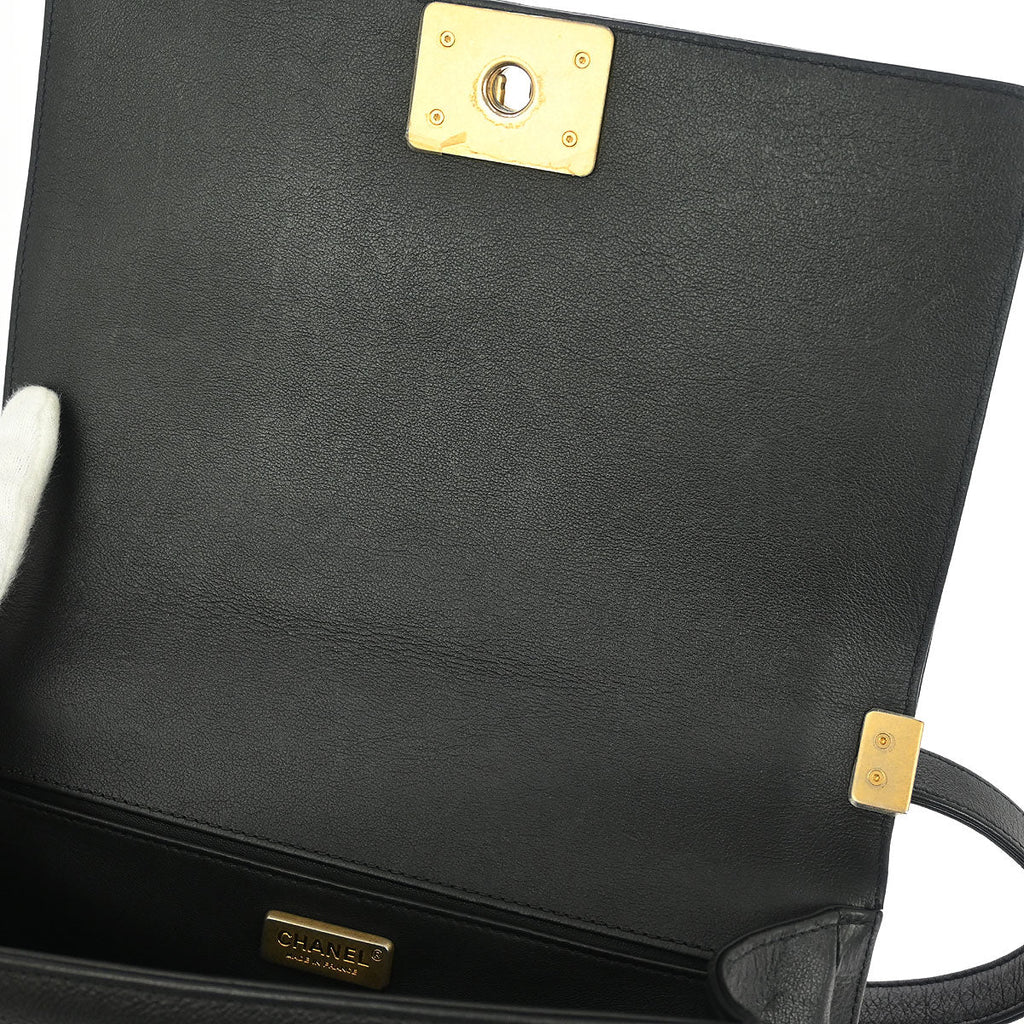 Boy Chanel 2018-2019 Black Fur Lambskin Medium Shoulder Bag