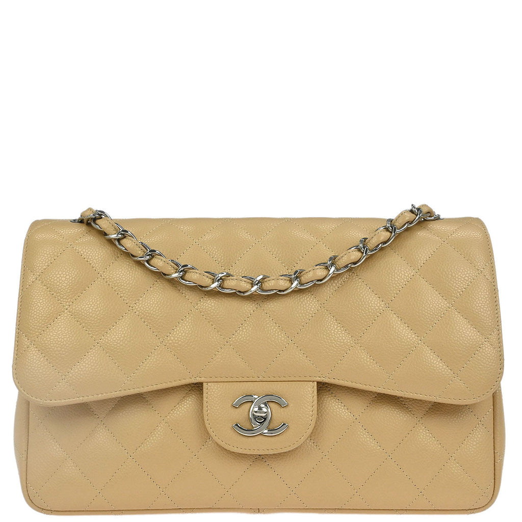 Chanel 2012-2013 Beige Caviar Classic Double Flap Shoulder Bag