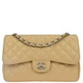 Chanel 2012-2013 Beige Caviar Classic Double Flap Shoulder Bag